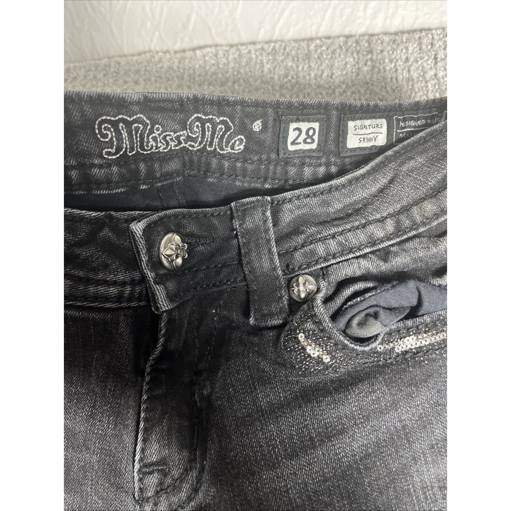 Miss Me Jeans Womens 28x30 Black Signature Skinny Embellished Pockets Bling - Picture 3 of 13